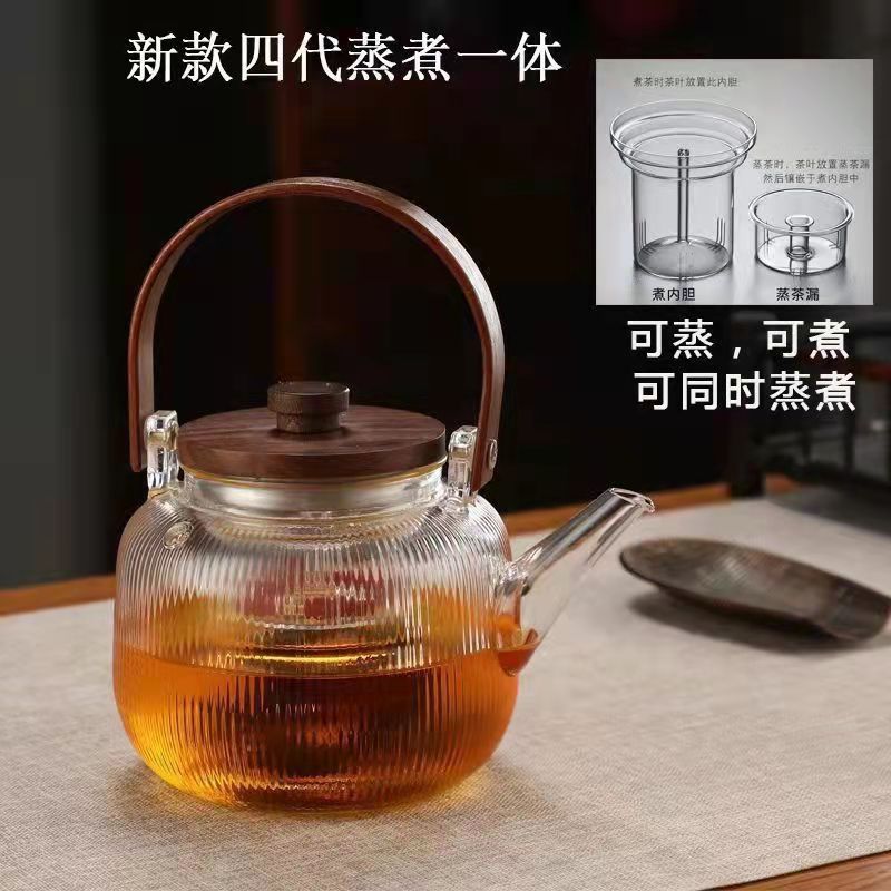 Transparent Black Handle Teapot for Tea Brewing, Glass Kettle for Boiling Water, Tea Brewing Pot for Electric Ceramic Stove, Charcoal Stove Tea Brewing Pot