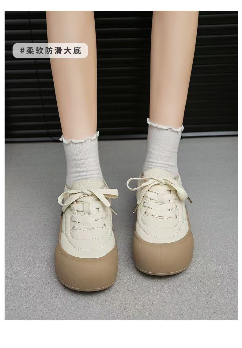 Thick-soled White Sneakers Versatile for Women2025Spring New Student Sports Shoes Big Toe Bread Shoes Board Shoes Wholesale Shoes