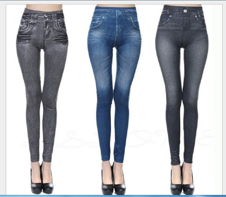 Yiwu Factory 3Color8Code tv Women's Imitation Denim Leggings Spring and Autumn High Waist Outer Wear One-piece Pants Cross-border Women's Pants