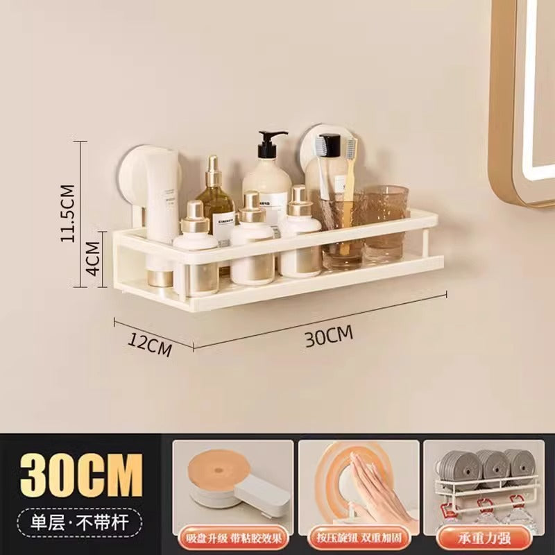 Space Aluminum Bathroom Suction Cup Storage Rack Wall-Mounted No-Drill Towel Rack Washstand Multifunctional Organizer