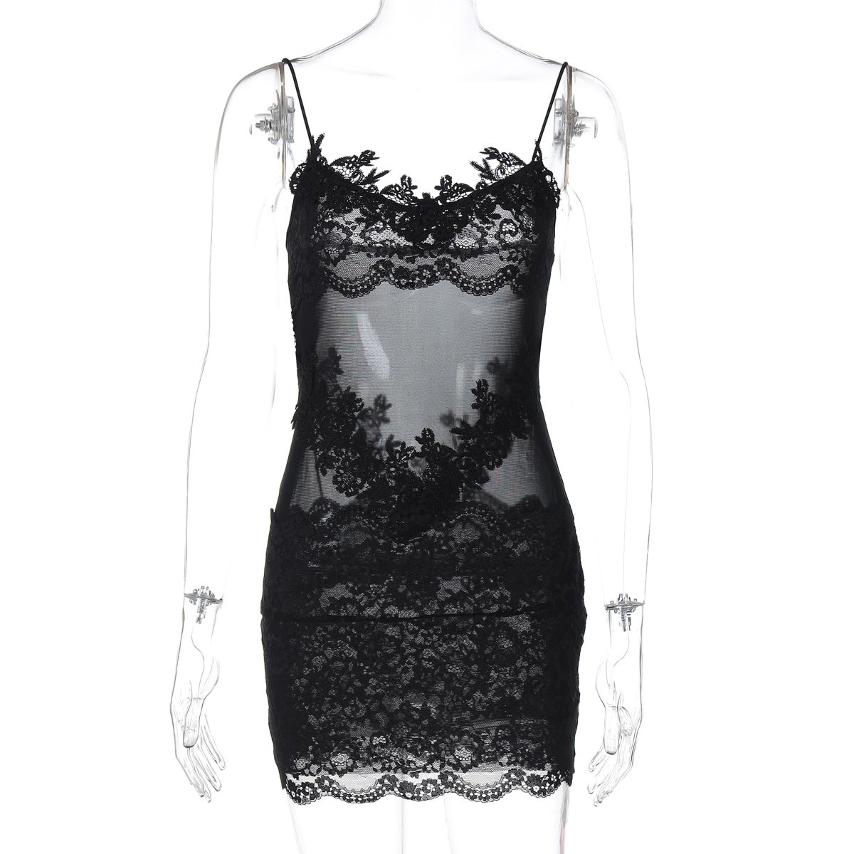 Europe and America ins Fashionable New Sexy Hot Girl Style Sheer Lace Tube Top Patchwork Bodycon Lace Dress for Women