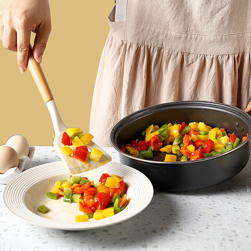 Wooden Handle Non-Stick Pan Silicone Kitchen Utensils Soup Spoon Spatula One Piece
