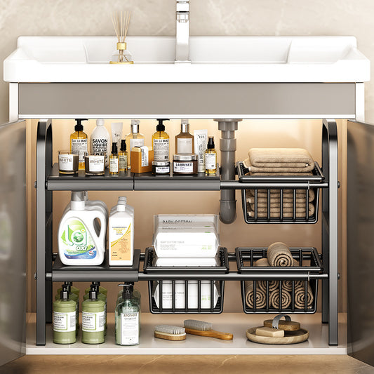 Carbon Steel Hot-Selling Telescopic Sink Storage Rack Cabinet Layered Organizer Wash Basin Kitchen Storage Dropshipping