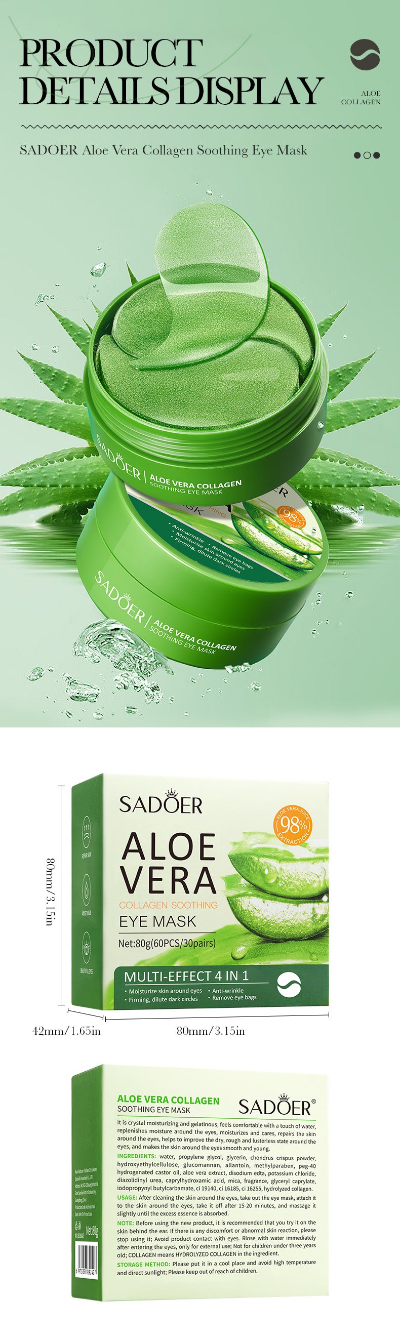 Aloe Vera Eye Mask80g Collagen Hydrating Moisturizing Improves Dark Circles Eye Lines Eye Bags Factory Wholesale