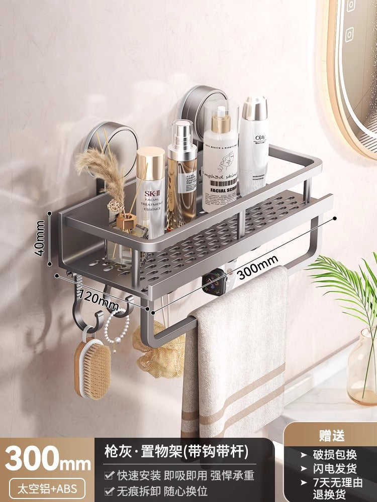 Space Aluminum Bathroom Suction Cup Storage Rack Wall-Mounted No-Drill Towel Rack Washstand Multifunctional Organizer