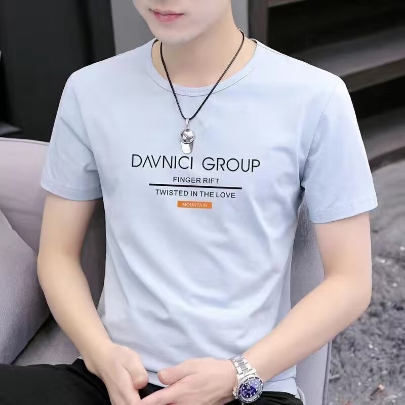 T Solid Color Short Sleeve T-Shirt2025New Short Sleeve Men's Summer Round Neck Trendy Printed Top Half Sleeve Personalized Print