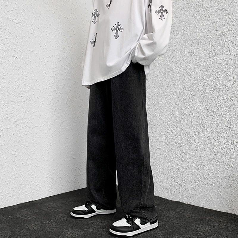 Vintage Jeans Men Summer Thin Loose Straight Versatile Trendy Brand Hong Kong Style Wide Leg Casual Long Pants