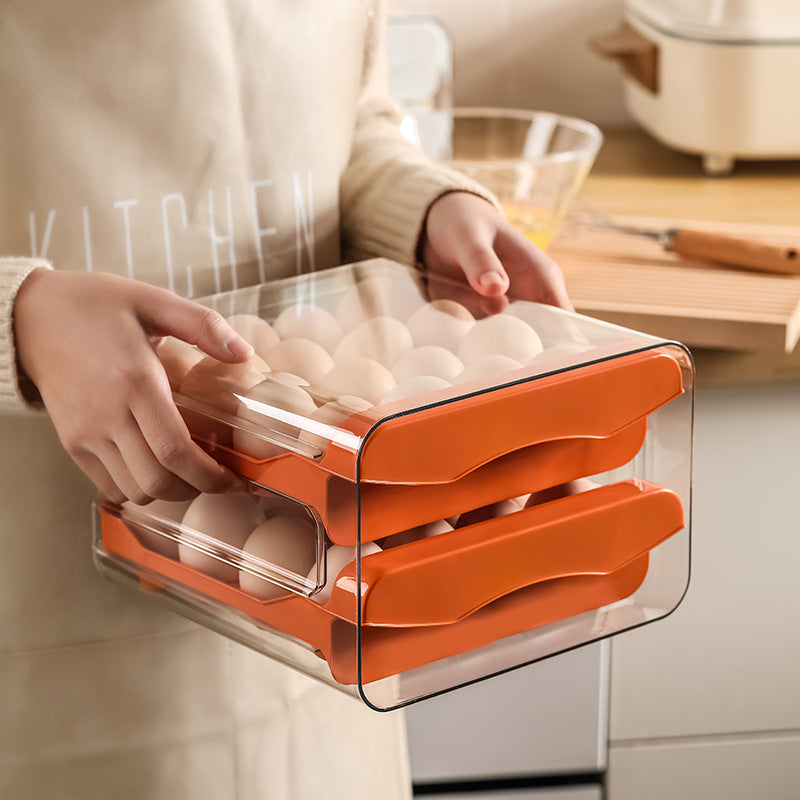 Ruge Transparent Double Layer Fresh-Keeping Box Kitchen household plastic sealed egg carton Drawer-style Refrigerator Storage Box