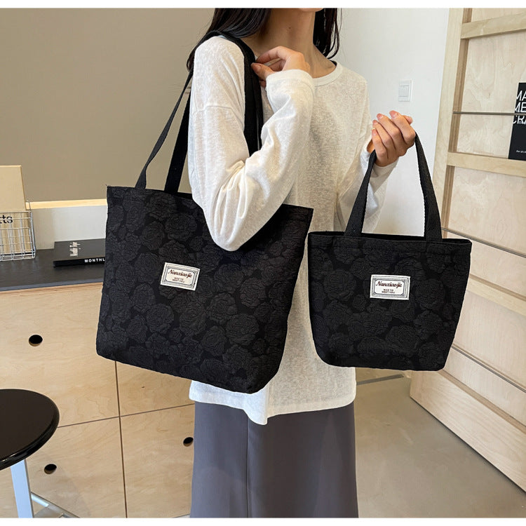 South Korea ins Unique Canvas Bag2024New Fashion Commuting Tote Bag Female College Student Class Shoulder Bag