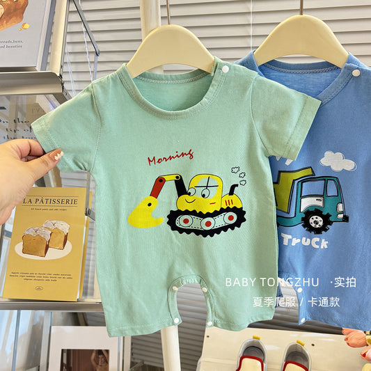 Pure Cotton Infant Jumpsuit Summer Pure Cotton Printed Korean Version Baby Romper Lightweight Breathable Unisex Baby Short Sleeve