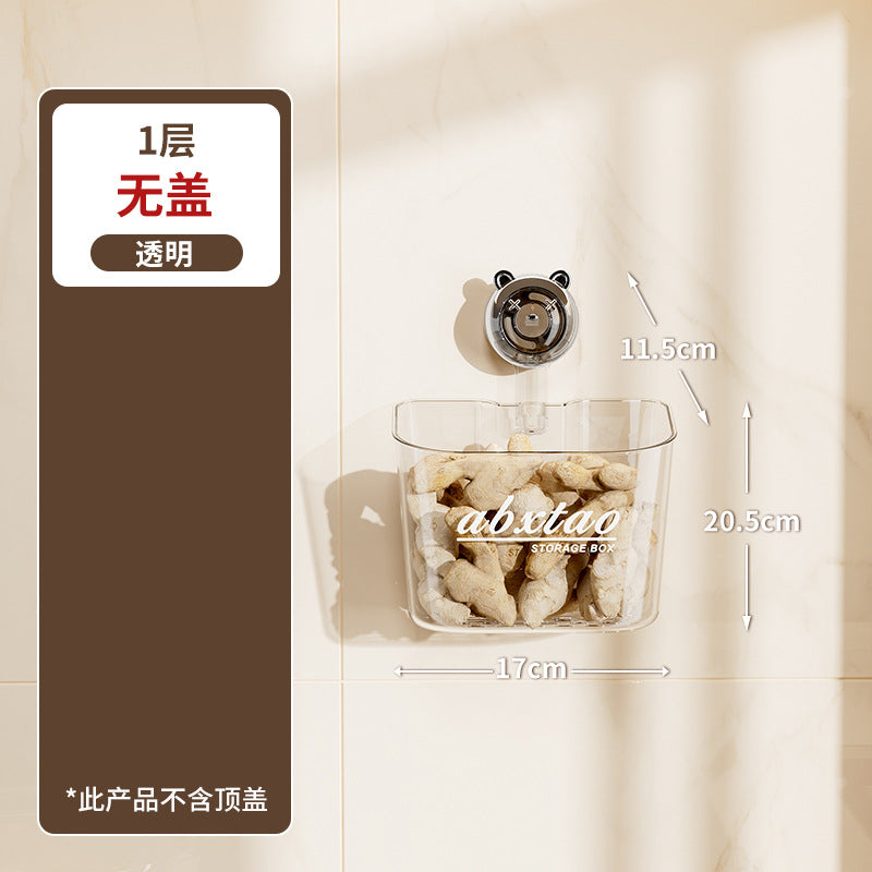 Kitchen Onion Ginger Garlic Storage Box Wall-Mounted Suction Cup Draining Rack Ginger Garlic Storage Artifact No-Drill Hanging Basket