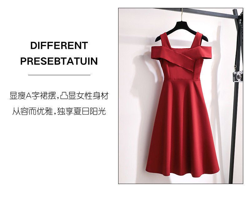 Cross-Border2025New Plus Size Off-Shoulder Elegant Dress for Plus Size Women Fashionable Tummy Covering Slimming Waist Dress Trendy