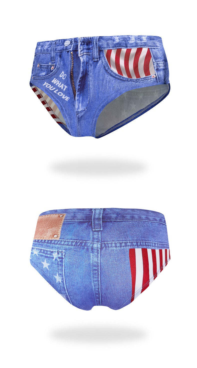 Anti-Exposure Women's Sexy Underwear Milk Silk Printed Cotton Crotch Women's Shorts Quick-Dry Summer Thin Denim Briefs