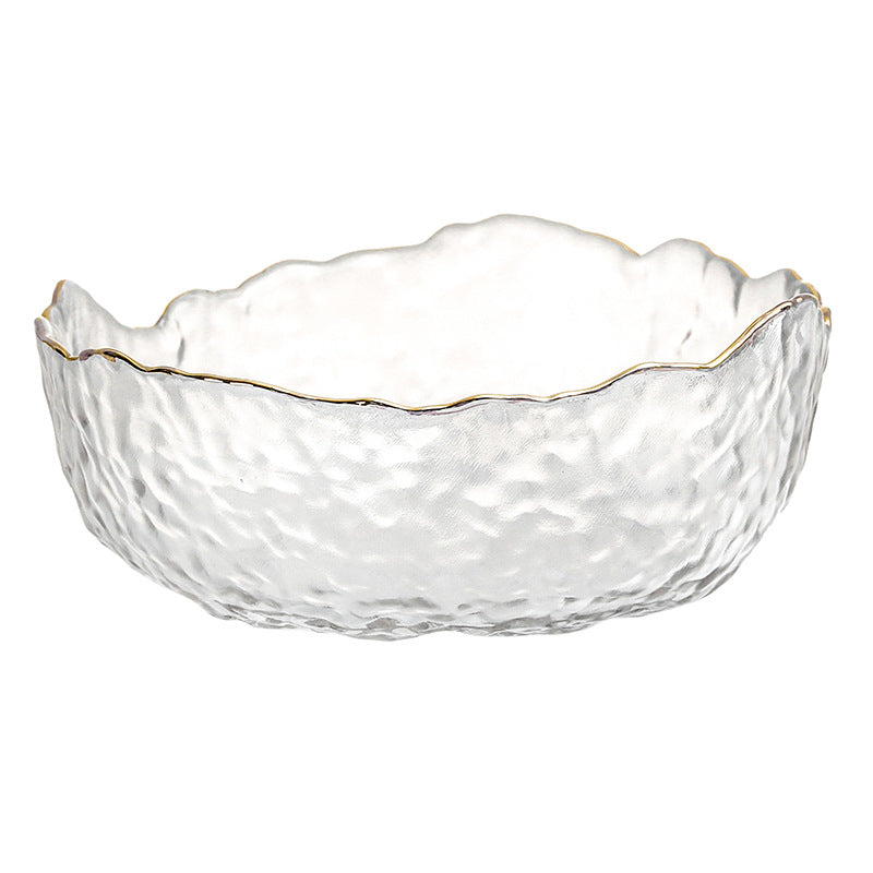 Japanese Style Glass Bowl Gold Rim Salad Bowl Transparent Fruit Plate Dessert Bowl Instant Noodle Bowl Rice Bowl Tableware Household Snack Bowl