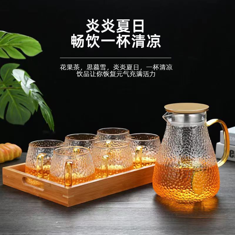 Cold Water Pitcher Glass High Temperature Resistant Household Cold Water Pitcher Set Large Capacity Tea Pitcher Cold Water Cup Juice Pitcher
