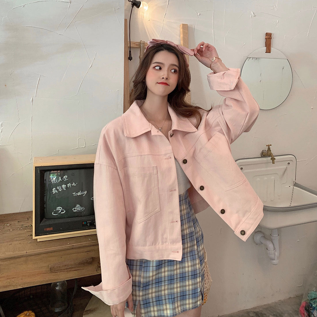 2022Spring and Autumn New Style Internet Celebrity Loose Versatile ins Trendy Short Fresh Denim Jacket for Women Loose Fit