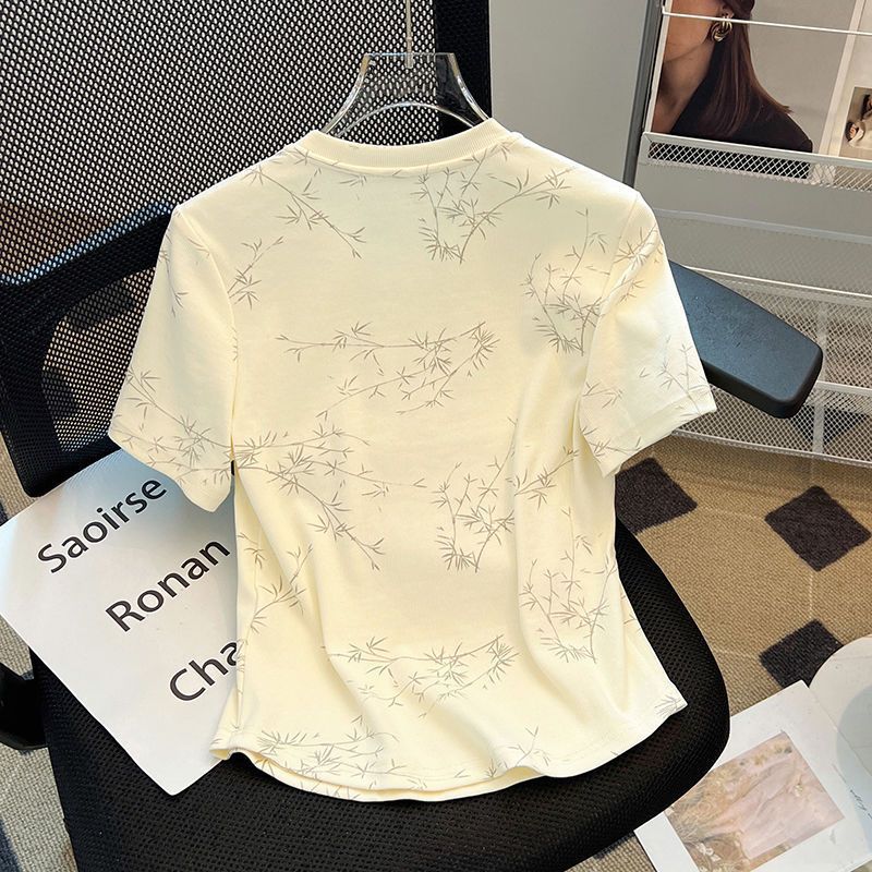 New Chinese Style National Style Button Short Sleeve t Women's Summer T-shirt2024New Women's Loose Slimming Plus Size Round Neck Top