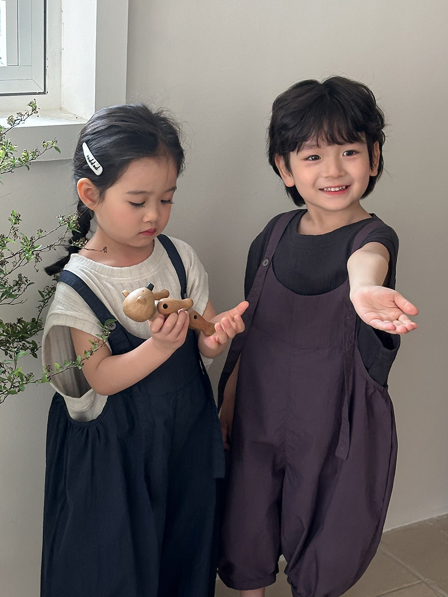 Jiaye Children's Products2025Children's Summer Thin Solid Color Cotton Overalls Boys and Girls Loose Stylish Lantern Pants
