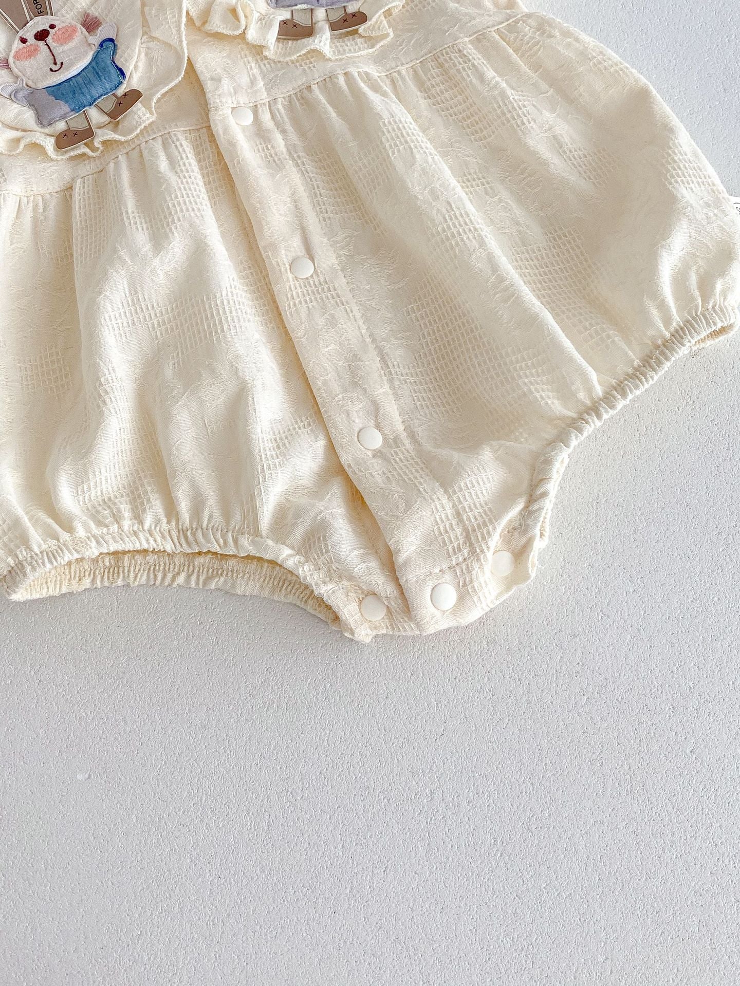 2025New Pure Cotton Girls Summer Clothes Sleeve Three-dimensional Rabbit Doll Collar Lace Baby Harness Fashionable Princess Climbing Clothes