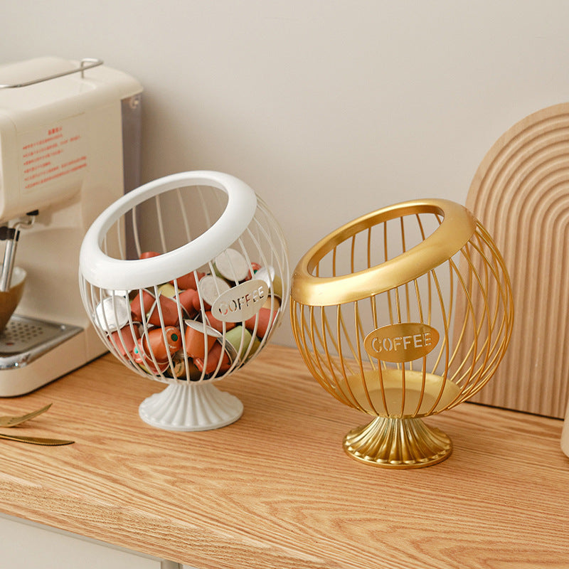 Cross-Border Iron Art Fruit Basket Coffee Capsule Storage Basket Desktop Decoration Coffee Table Snacks Dried Fruit Candy Storage