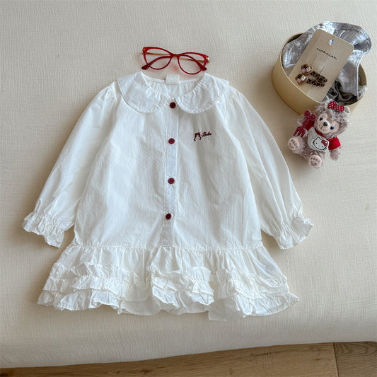Korean Style Children's Clothing Autumn Girls' Lace Doll Collar Long Sleeve Shirt Dress Baby Base Dress Children's Princess Dress