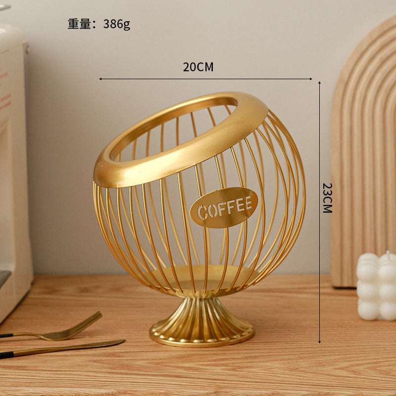 Cross-Border Iron Art Fruit Basket Coffee Capsule Storage Basket Desktop Decoration Coffee Table Snacks Dried Fruit Candy Storage