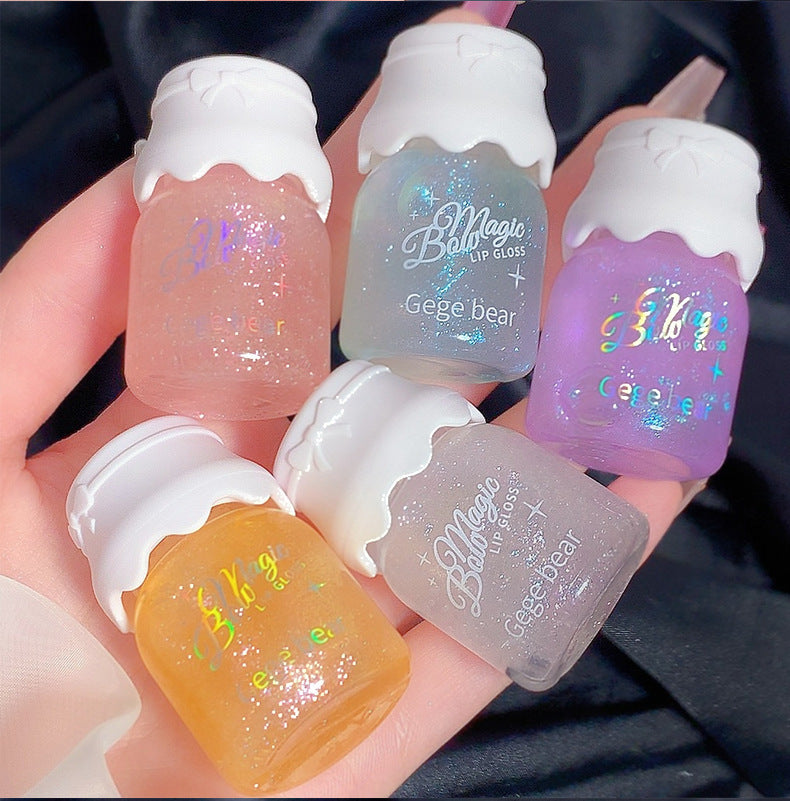 Gege bear Gogo Bear Bowknot Radiant Lip Gloss Hydrating Moisturizing Nourishing Lip Line Reducing Jar Lip Oil
