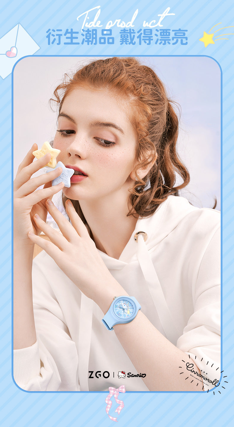 Sanrio Official Genuine Children's Watch for Girls, Cinnamoroll Waterproof, Only Tells Time, Quartz Watch for Middle School Students