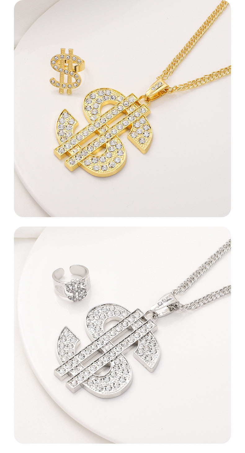 Factory Direct Supply Exquisite Fashion Necklace Imitation Dollar Sign Diamond-Encrusted Jewelry Pendant In Stock Wholesale Luxury