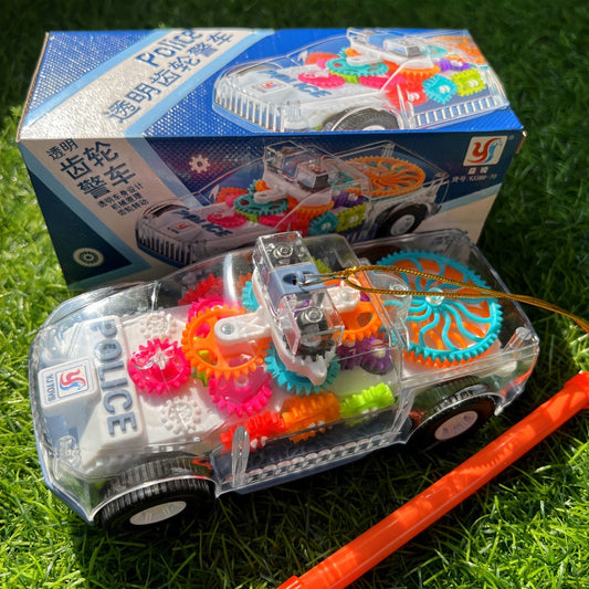 Mid-Autumn Festival Gift for Babies: Handheld Music Toy Car Lantern, Children's Electric Transparent Gear Flashing Police Car Lantern
