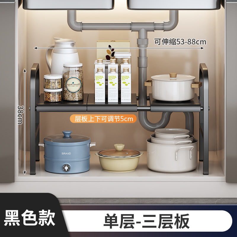 Carbon Steel Hot-Selling Telescopic Sink Storage Rack Cabinet Layered Organizer Wash Basin Kitchen Storage Dropshipping