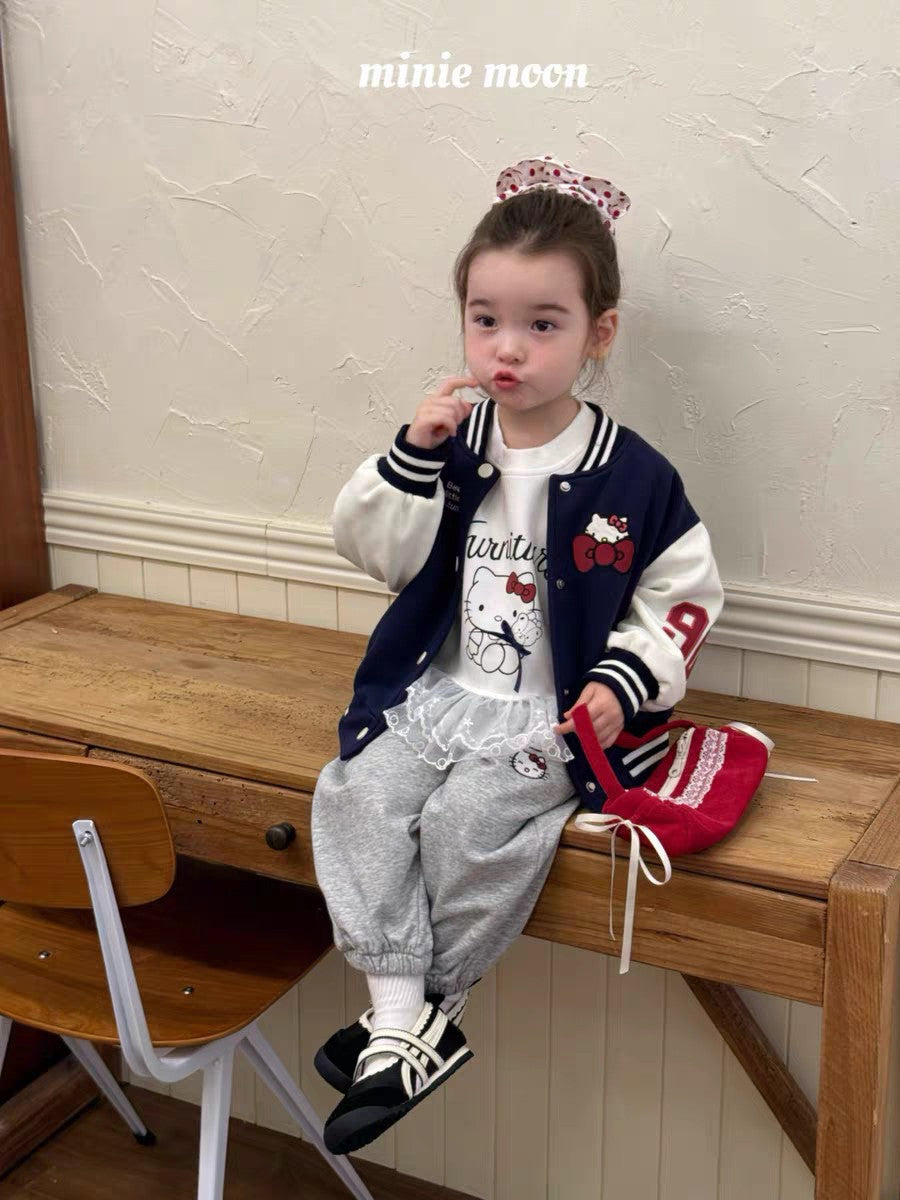 Sweet Little Chef Children's Clothing2025Autumn New Cute Girls' Toddler Outfit KT Cat Color Block Baseball Jacket Cartoon Sweatshirt Trendy