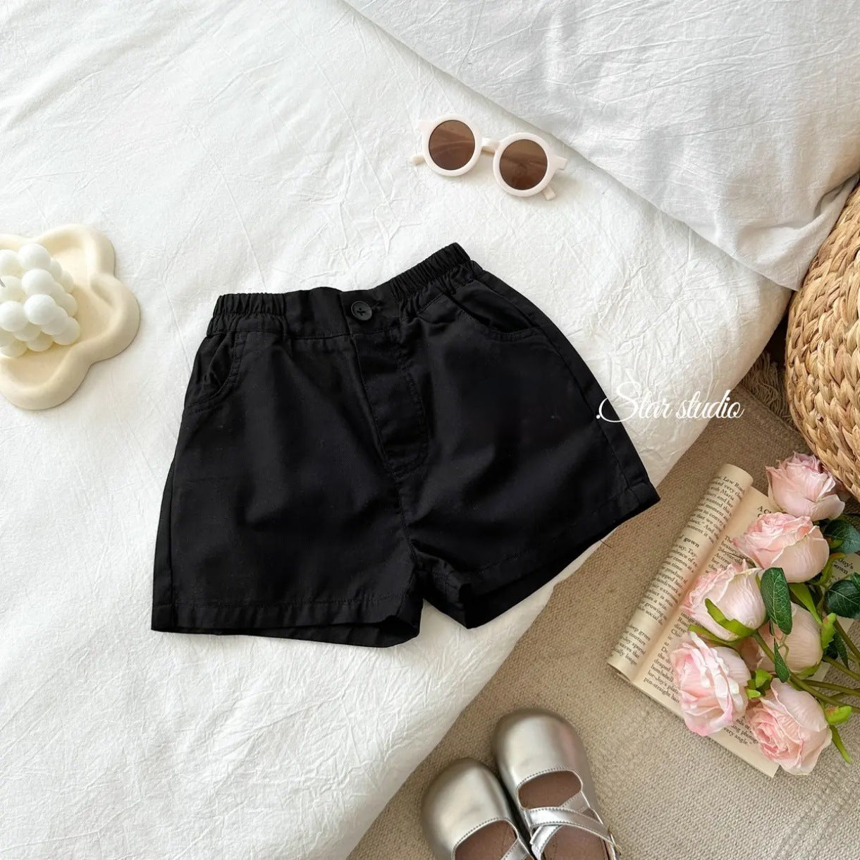 【Little Salted Lemon Seven】Summer New Korean Style Girls' Casual Cute Children's Shorts Baby Solid Color Five-Point Shorts Trendy