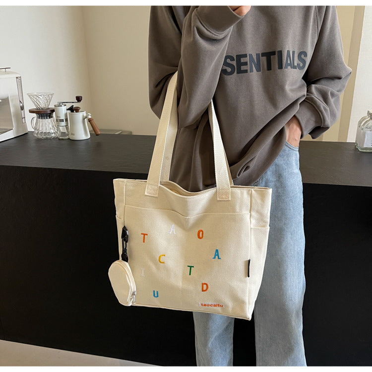 Large Capacity Canvas Bag Women2024New Commuter Tote Bag for Women ins College Student Class Shoulder Tote Bag