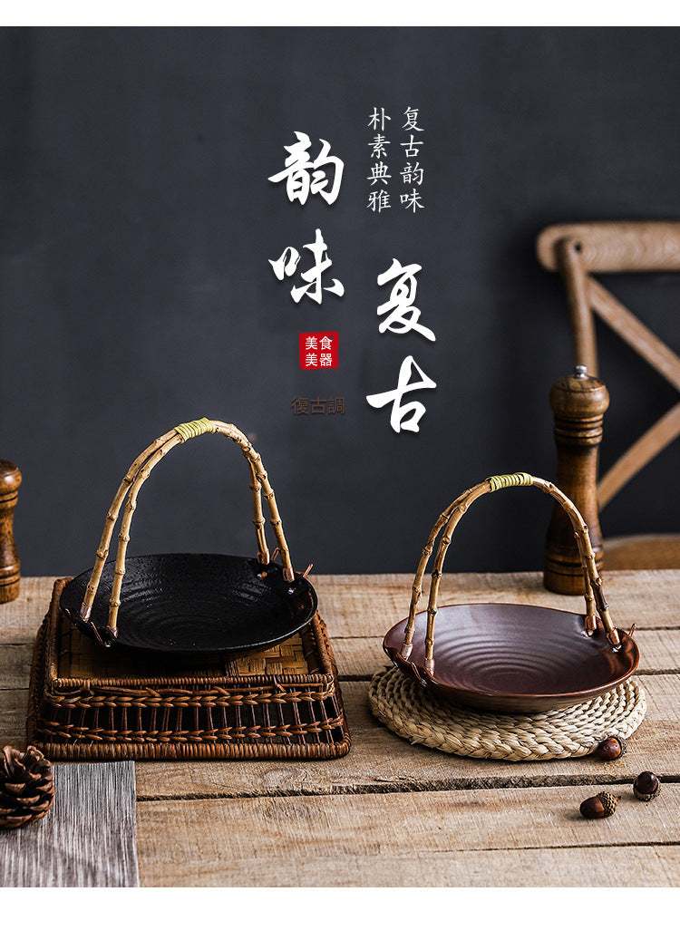 Creative Ceramic Dish Plate Handheld Basket Hotel Specialty Plate Fruit Plate Nut Plate Restaurant Ceramic Plate Display Plate