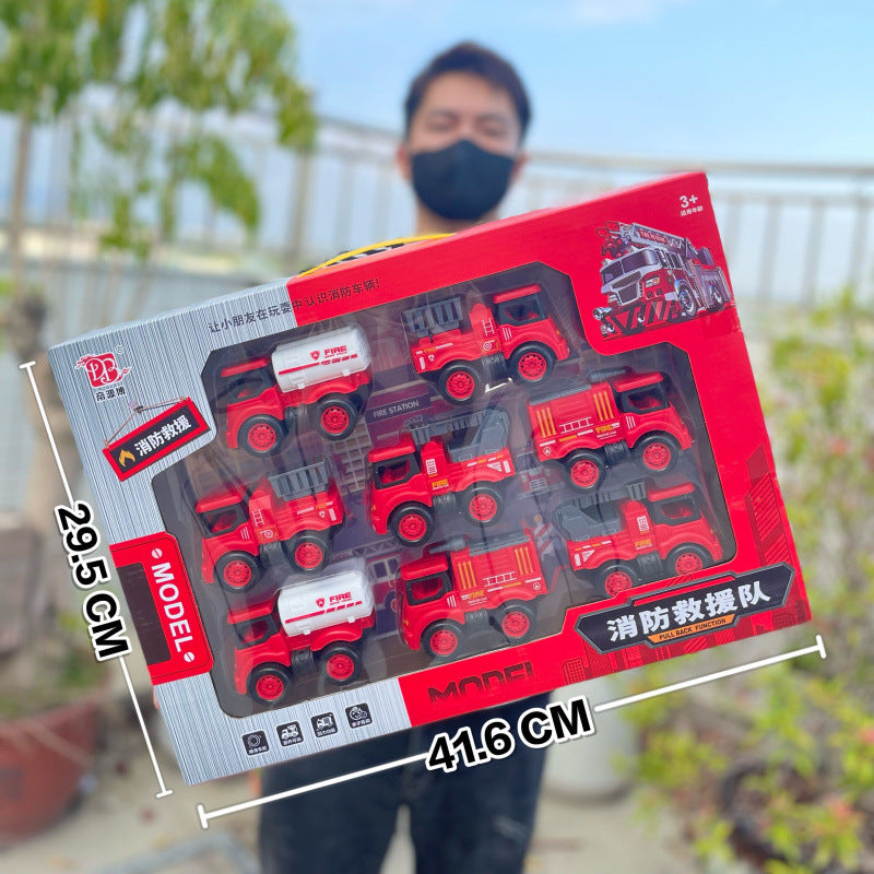 Durable Children's Toy Car Pull-Back Car Simulation Excavator Engineering Vehicle Fire Truck Airplane Model Boy's Gift