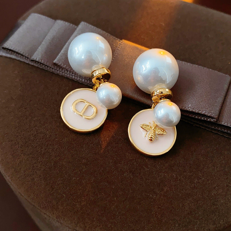 Real Gold Plated Silver Needle Oil Drop Pearl Earrings Versatile High-End Two-Way Wear Earrings French Retro Light Luxury Ear Jewelry