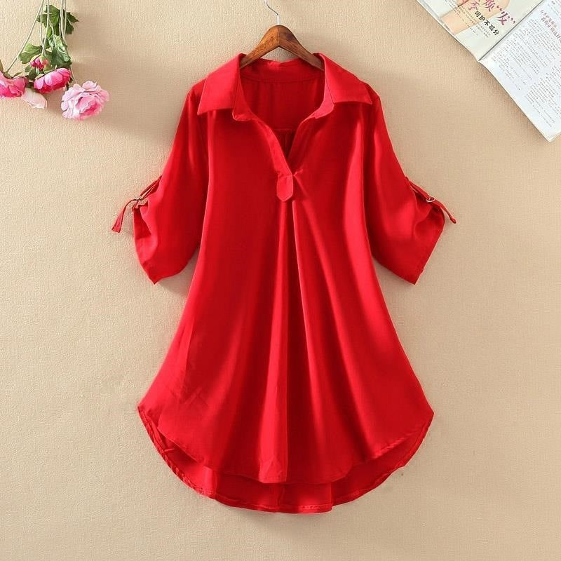 Women's Mid-Length Short Sleeve Chiffon Blouse2025Summer New Large Size Loose Waist Slimming Chiffon Blouse for Women Trendy