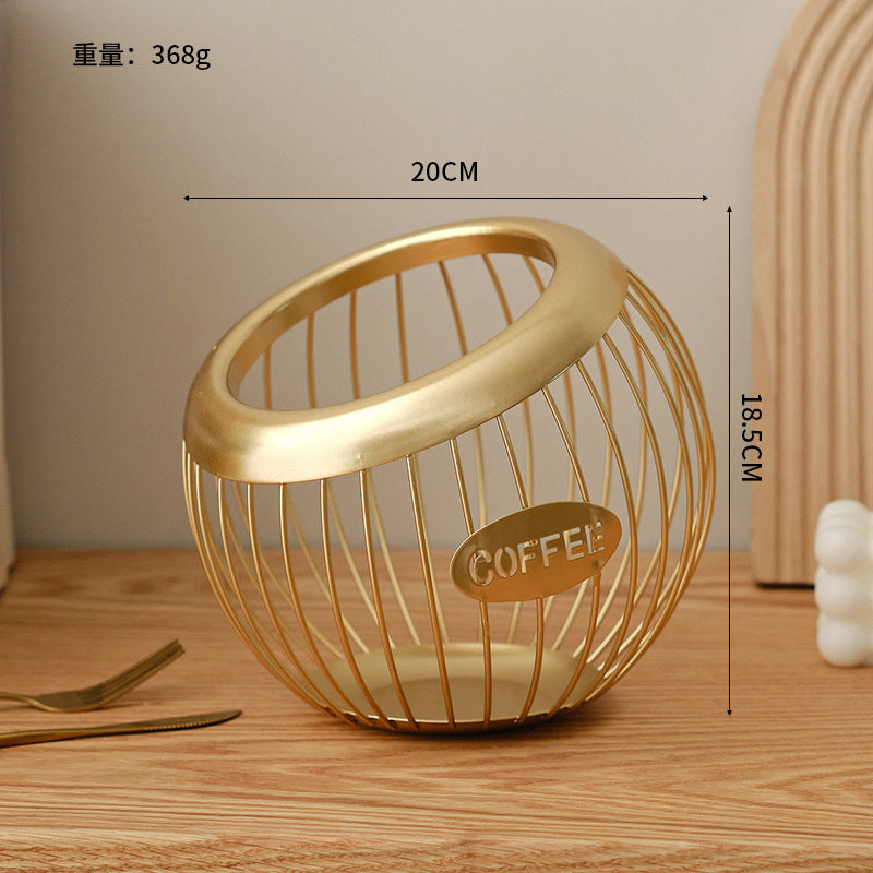 Cross-Border Iron Art Fruit Basket Coffee Capsule Storage Basket Desktop Decoration Coffee Table Snacks Dried Fruit Candy Storage