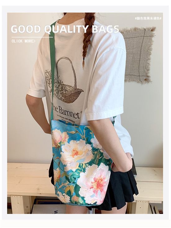 New2025Floral Oil Painting Niche Large Capacity Versatile Commuter Bucket High-end Bag Women's Shoulder Bag Hot Item