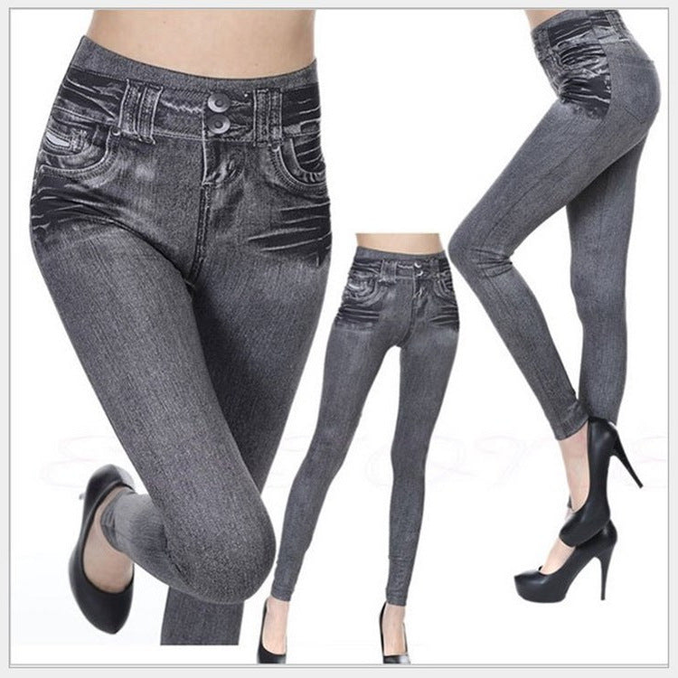 Yiwu Factory 3Color8Code tv Women's Imitation Denim Leggings Spring and Autumn High Waist Outer Wear One-piece Pants Cross-border Women's Pants