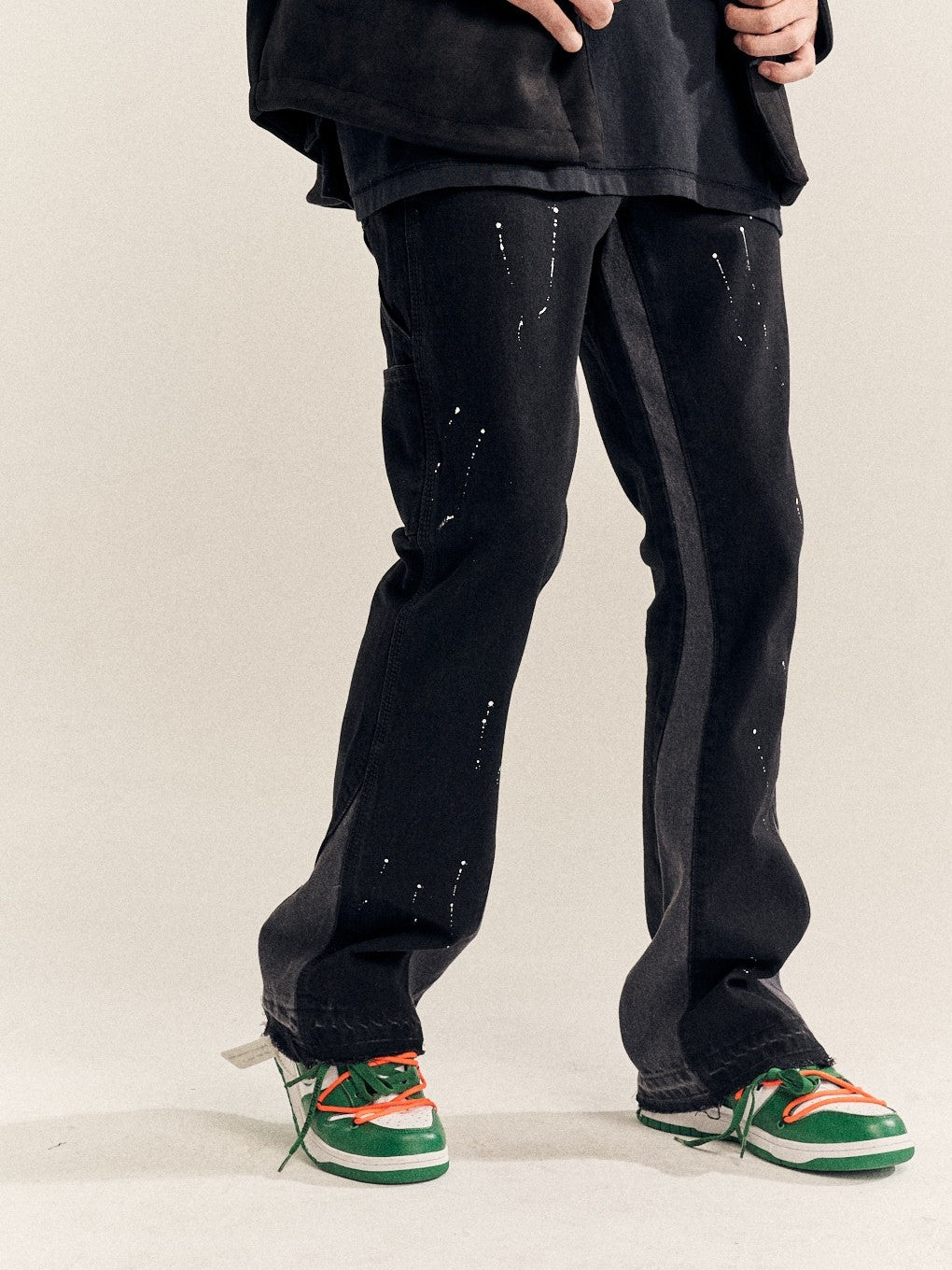 2023New Graffiti Ink Splash Damage Dept Casual Retro Niche vibo High Street Men's and Women's Flared Jeans