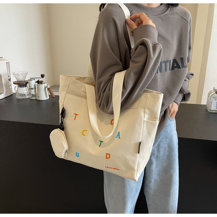 Large Capacity Canvas Bag Women2024New Commuter Tote Bag for Women ins College Student Class Shoulder Tote Bag