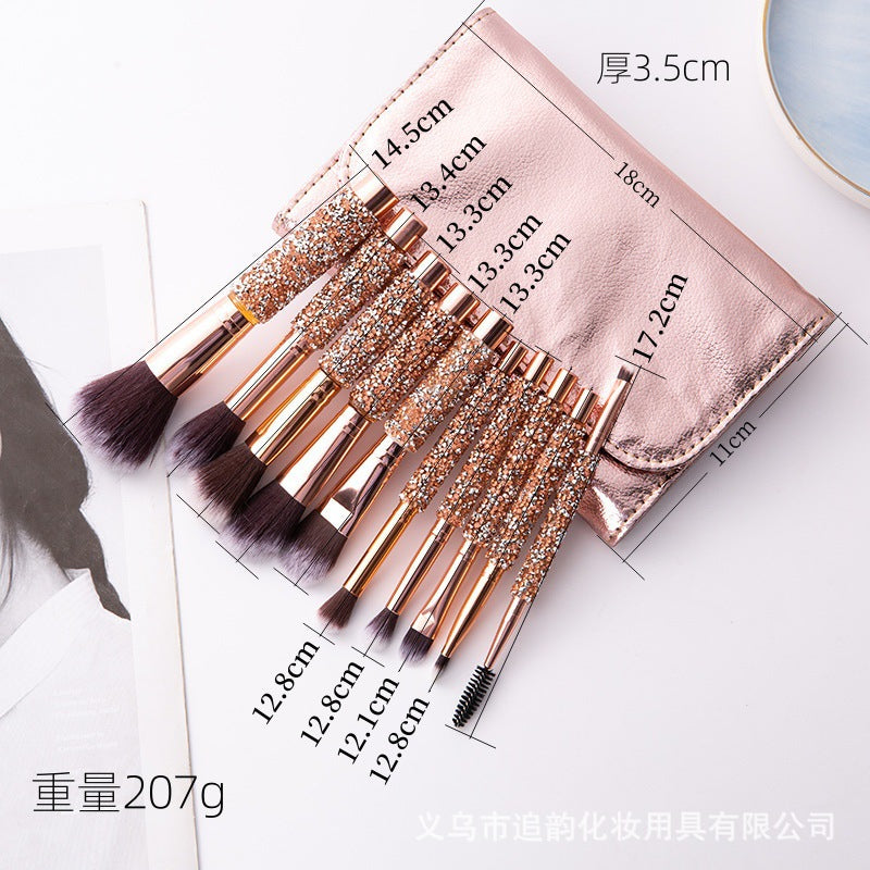 Foreign Trade Cangzhou10Makeup Brush Set with Rhinestones, Makeup Brushes, Beauty Tools, Soft Bristle Set, Wrapped Rhinestone Eyeshadow Brush