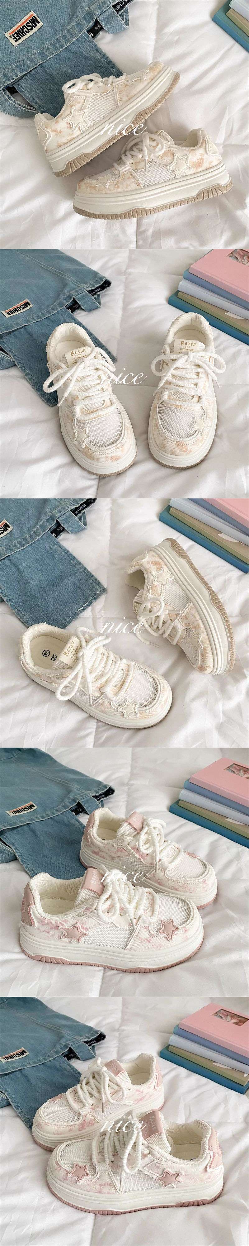 Star Breathable Mesh White Shoes for Women2025Summer New Bread Shoes Niche Versatile Casual Sports Sneakers