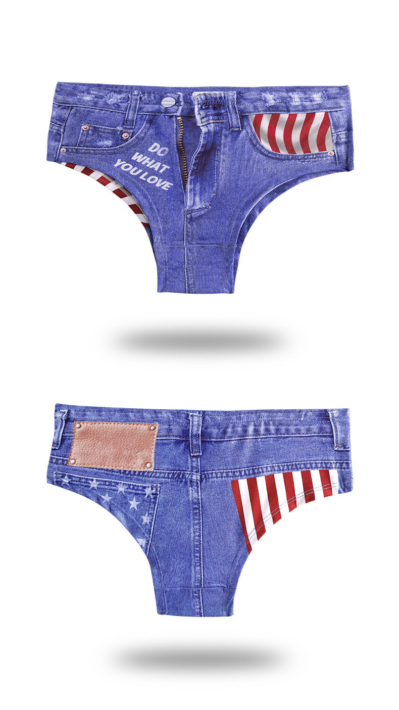 Anti-Exposure Women's Sexy Underwear Milk Silk Printed Cotton Crotch Women's Shorts Quick-Dry Summer Thin Denim Briefs