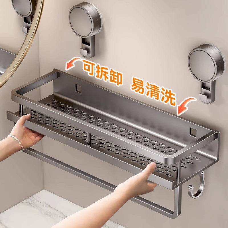 Space Aluminum Bathroom Suction Cup Storage Rack Wall-Mounted No-Drill Towel Rack Washstand Multifunctional Organizer