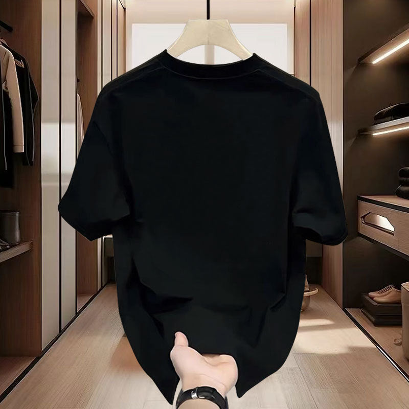 Summer new high-end pure cotton men's Korean style casual versatile crew neck short sleeve T Trendy Brand Light Luxury Handsome Men's Clothing