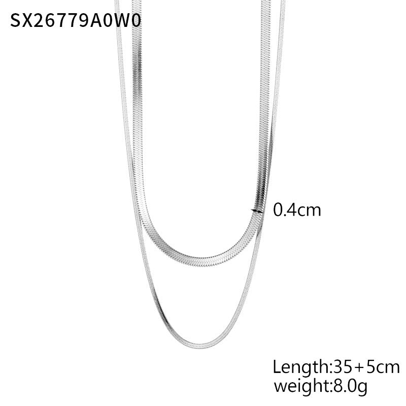 Double Layer Stacked Snake Bone Chain Set Stainless Steel Chain Vacuum Plating18K Gold ins European and American Style Cross-Border Necklace