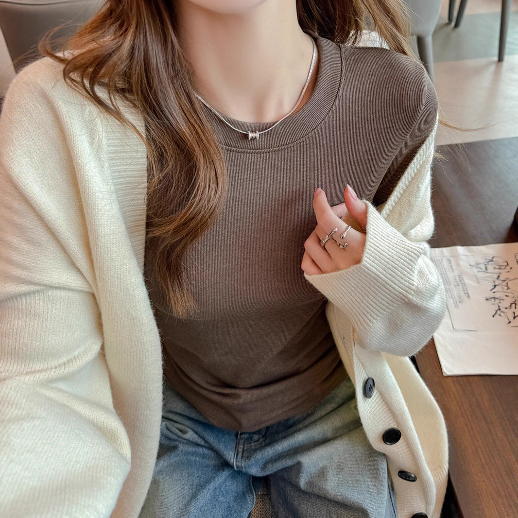 2025Early Autumn Top Outer Wear Round Neck Inner Wear Women's Fashionable White Long Sleeve t Women's Modal Base Shirt